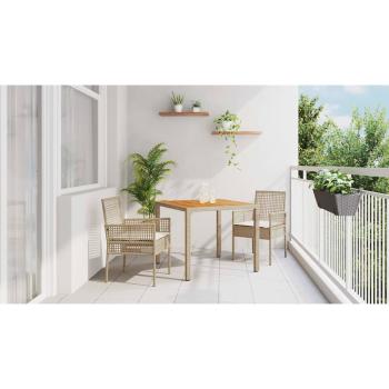 3-teiliges Garten-Essset mit Kissen Beige Poly Rattan