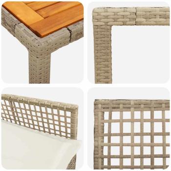 3-teiliges Garten-Essset mit Kissen Beige Poly Rattan