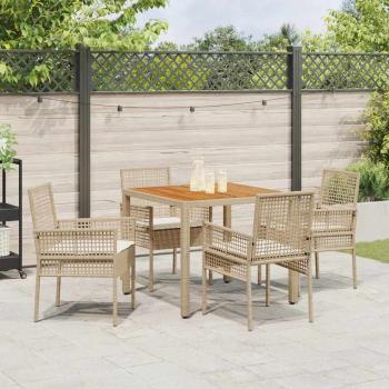 5-teiliges Garten Essset mit Kissen Beige Poly Rattan