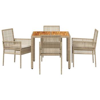 5-teiliges Garten Essset mit Kissen Beige Poly Rattan