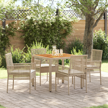 5-teiliges Garten Essset mit Kissen Beige Poly Rattan
