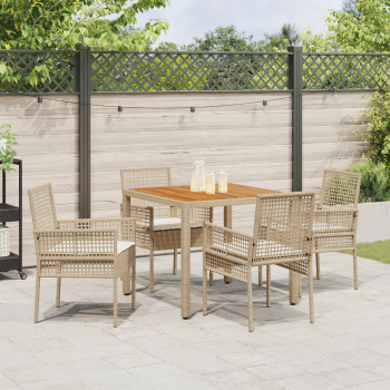 5-teiliges Garten Essset mit Kissen Beige Poly Rattan