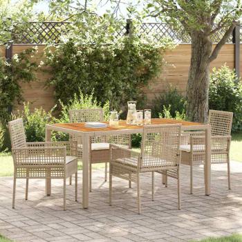 ARDEBO.de - 5-teiliges Gartentischset mit Kissen Beige Poly Rattan