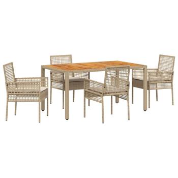 5-teiliges Gartentischset mit Kissen Beige Poly Rattan