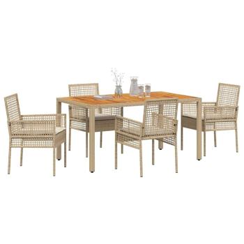 5-teiliges Gartentischset mit Kissen Beige Poly Rattan