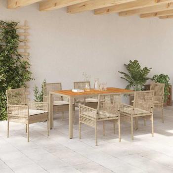 7-teiliges Garten Essset mit Kissen Beige Poly-Rattan