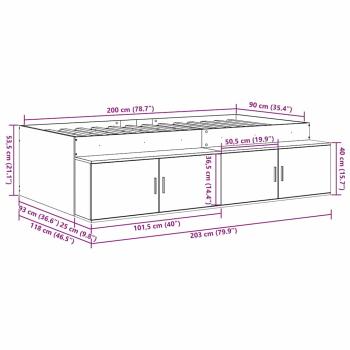 Stauraumbettgestell Altholz 90 x 200 cm