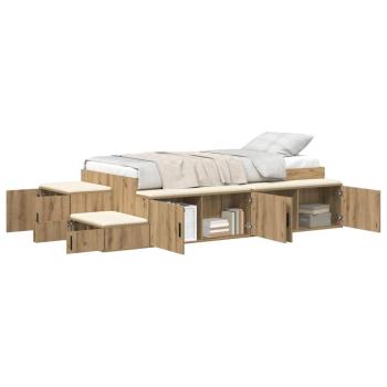Stauraum Bett Massivholz Eiche Holzwerkstoff 75 x 190 cm