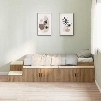 Stauraum Bett Massivholz Eiche Holzwerkstoff 75 x 190 cm