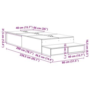Stauraum Bettgestell Schwarze Eiche 80x200 cm