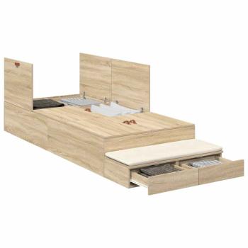 Stauraumbettgestell Sonoma Eiche Massivholz, Holzwerkstoff
