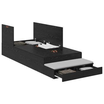 Aufbewahrungsbettgestell Schwarz Eichen-Optik 100 cm