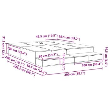 Stauraumbettgestell Weiß Holzwerkstoff 236,5 x 200 x 31,5 cm