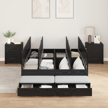 Stauraum Bettgestell Schwarz Eiche 120x200 cm