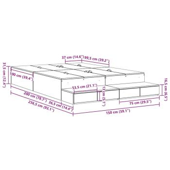 Bettgestell mit Stauraum Schwarze Eiche Holzwerkstoff