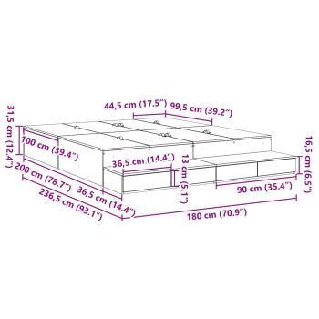 Stauraumbettgestell Grau Sonoma Holzwerkstoff 180 x 200 cm