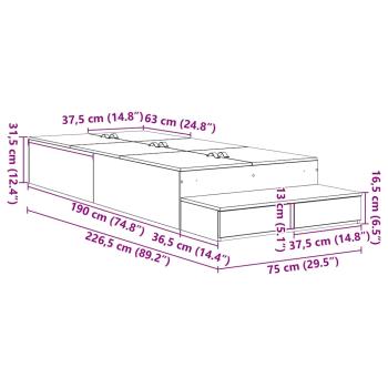 Stauraumbettgestell Grau Sonoma Holzwerkstoff 75 x 190 cm