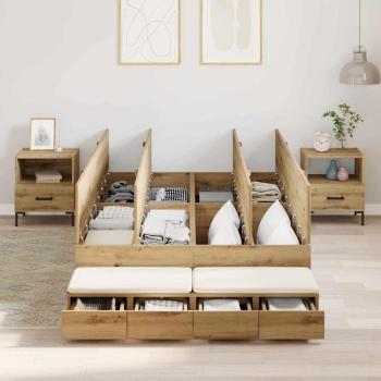 Stauraumbett Massivholz Eiche Widerstandsfähiges Holz 120 x 190 cm
