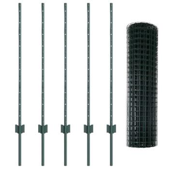 ARDEBO.de - Euro Zaun mit 5 U-Pfosten Grün 1x10 m Stahl
