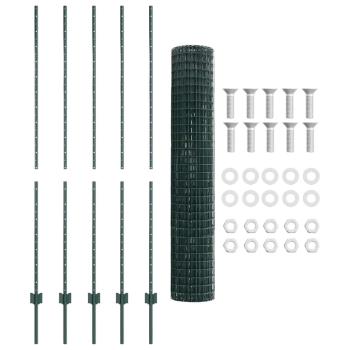 Euro-Zaun mit 5 U-Pfosten Grün 1,6x10 m Stahl