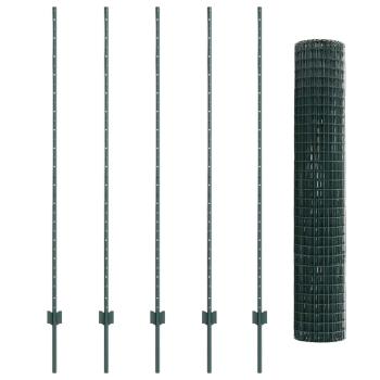 Euro-Zaun mit 5 U-Pfosten Grün 1,6x10 m Stahl