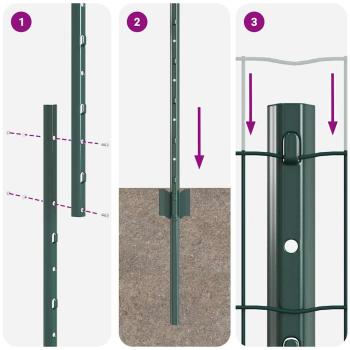 Euro-Zaun mit 5 U-Pfosten Grün 1,2 x 10 m Stahl
