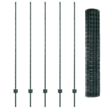Euro-Zaun mit 5 U-Pfosten Grün 1,6x10 m Stahl