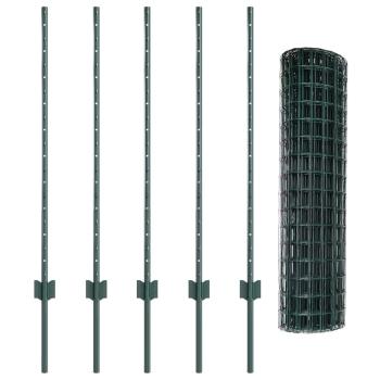 Eurozaun mit 5 U-Pfosten Grün 1x10 m Stahl