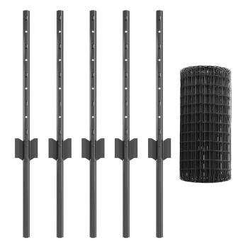 Euro Zaun mit 5 U-Pfosten Grau 0.4x10 m Stahl