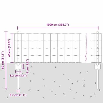 Euro Zaun mit 5 U-Pfosten Grau 0.4x10 m Stahl