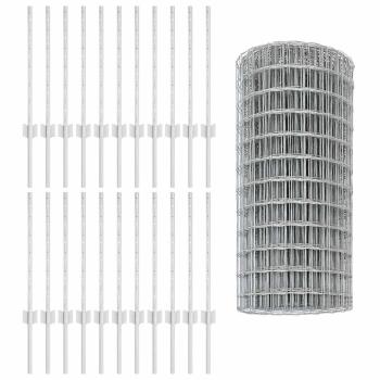 Euro Zaun mit 11 U-Pfosten Silber 0.6x50 m Stahl