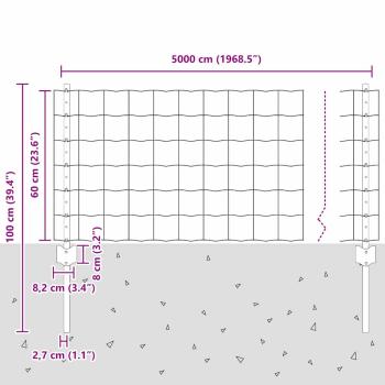 Euro Zaun mit 11 U-Pfosten Silber 0.6x50 m Stahl