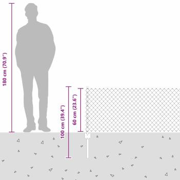 Kettenlink Zaun mit 10 U-Pfählen Grün 0.6x10 m Stahl