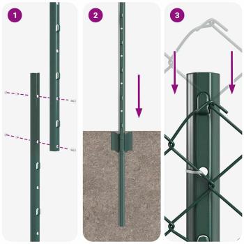 Stabzaun mit 10 U-Posts Grün 1,4x10 m Stahl