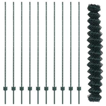 Kettenzaun mit 10 U-Stützen Grün 1,6x10 m Stahl