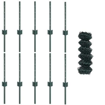 Kettengliedzaun mit 10 U-Posten Grün 0,4x10 m Stahl