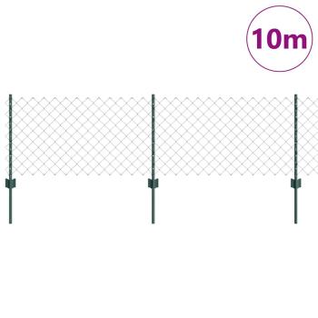 Kettenzaun mit 10 U-Pfosten Grün 0,6 x 10 m Stahl