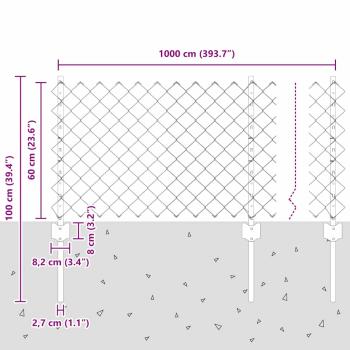 Kettenzaun mit 10 U-Pfosten Grün 0,6 x 10 m Stahl