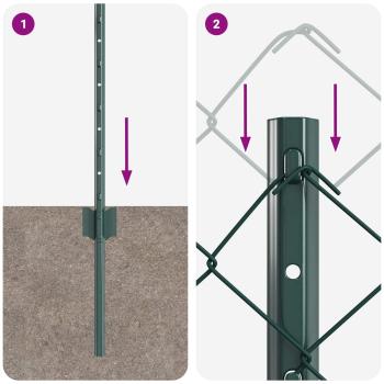 Kettenzaun mit 10 U-Posts Grün 0.8x10 m Stahl