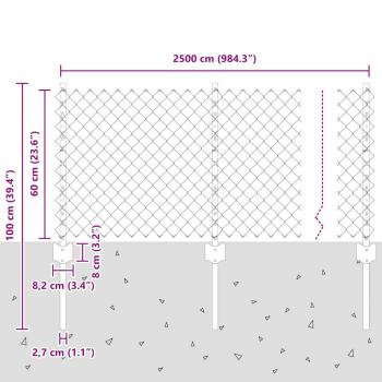 Kettengliedzaun mit 2 U-Posten Silber 0,6 x 25 m Stahl