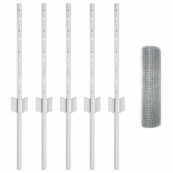 Schweißdrahtzaun mit 5 U-Posts Silber 0,4x10 m Stahl
