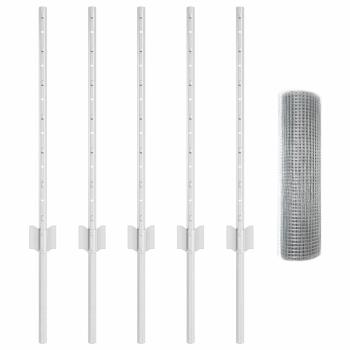 Geschweißter Drahtzaun mit 5 U-Pfosten Silber 0.6x10 m Stahl