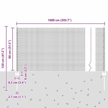 Geschweißter Drahtzaun mit 5 U-Pfosten Silber 0.8x10 m Stahl