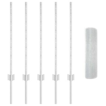 Schweißdrahtzaun mit 5 U-Posts Silber 0,8x10 m Stahl