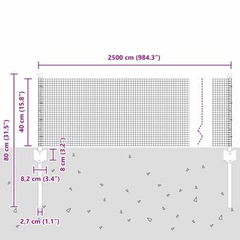 Geschweißter Drahtzaun mit 11 U-Stützen Silber 0,4x25 m Stahl