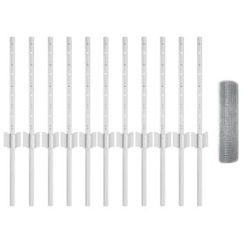 Feuerverzinkter Drahtzaun mit 11 U-Posts Silber 0,4x25 m Stahl