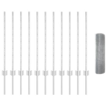 Geschweißter Drahtzaun mit 11 U-Pfosten Silber 0,8x25 m Stahl
