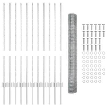 Schweißdrahtzaun mit 22 U-Posts Silber 1x25 m Stahl
