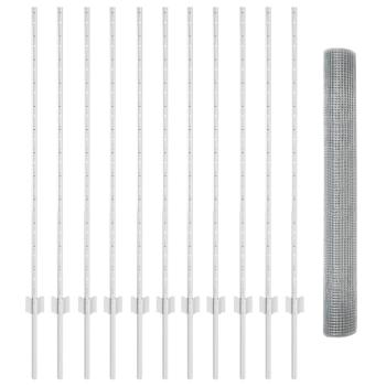 Schweißdrahtzaun mit 22 U-Pfosten Silber 1,2x25 m Stahl