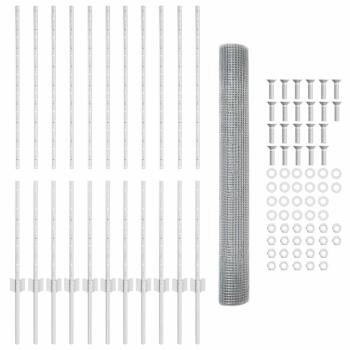 Schweißdrahtzaun mit 22 U-Pfosten Silber 1,2x25 m Stahl
